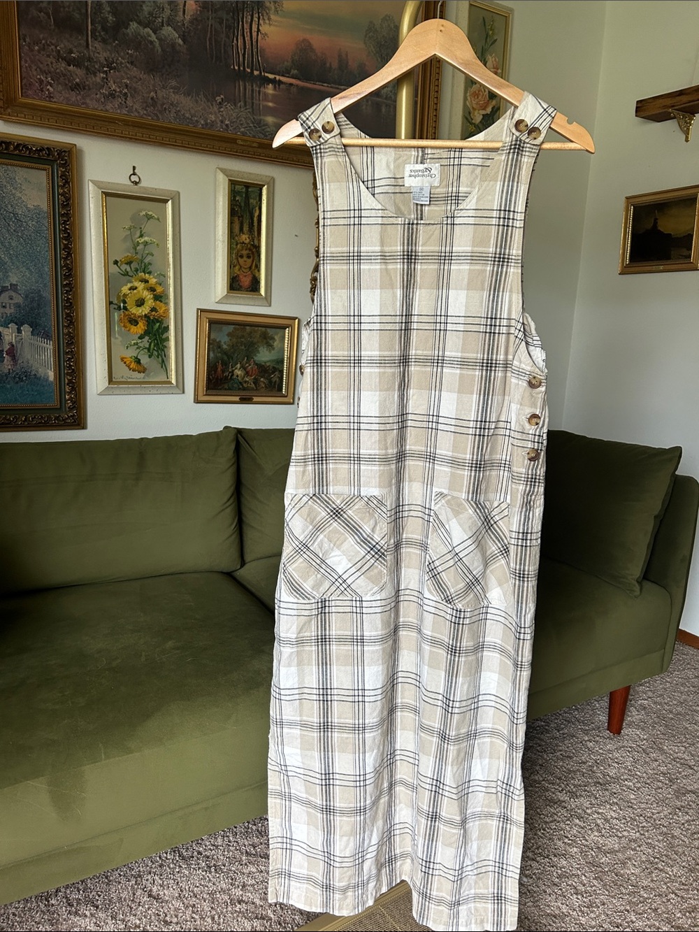 Vintage Christopher & Banks Beige Plaid Pinafore Dress